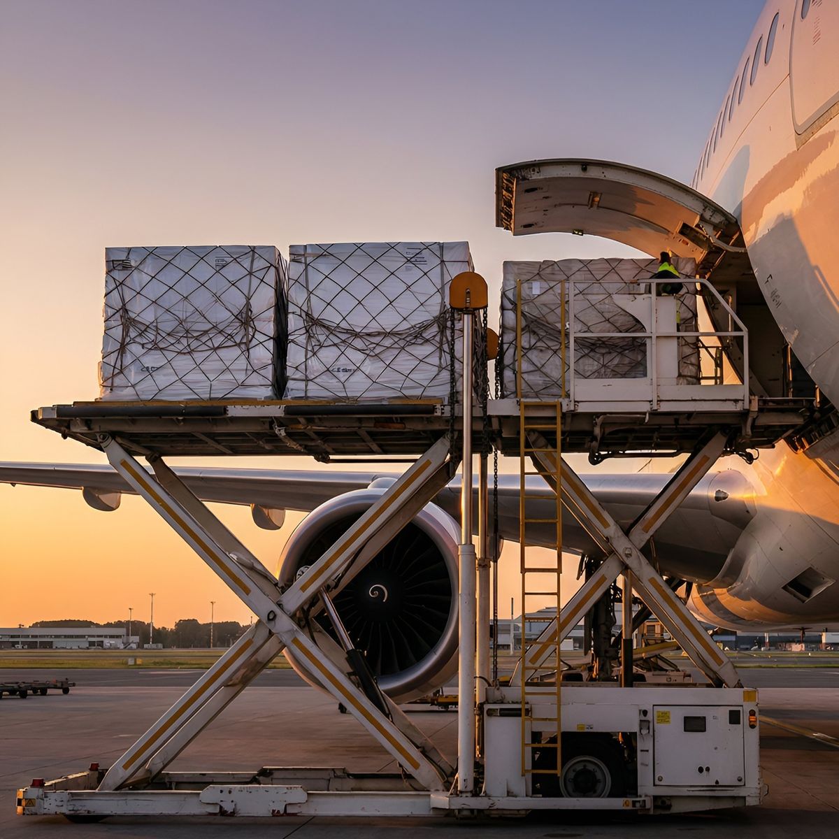 Air cargo being loaded onto a freighter aircraft