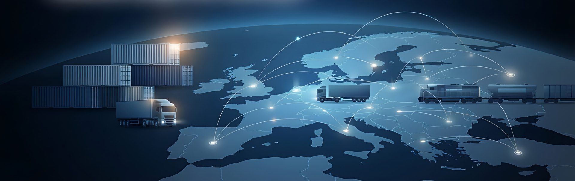 World map with connected shipping routes