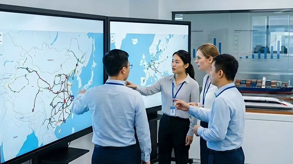 Zenlogix operations team reviewing shipment routes on a world map screen