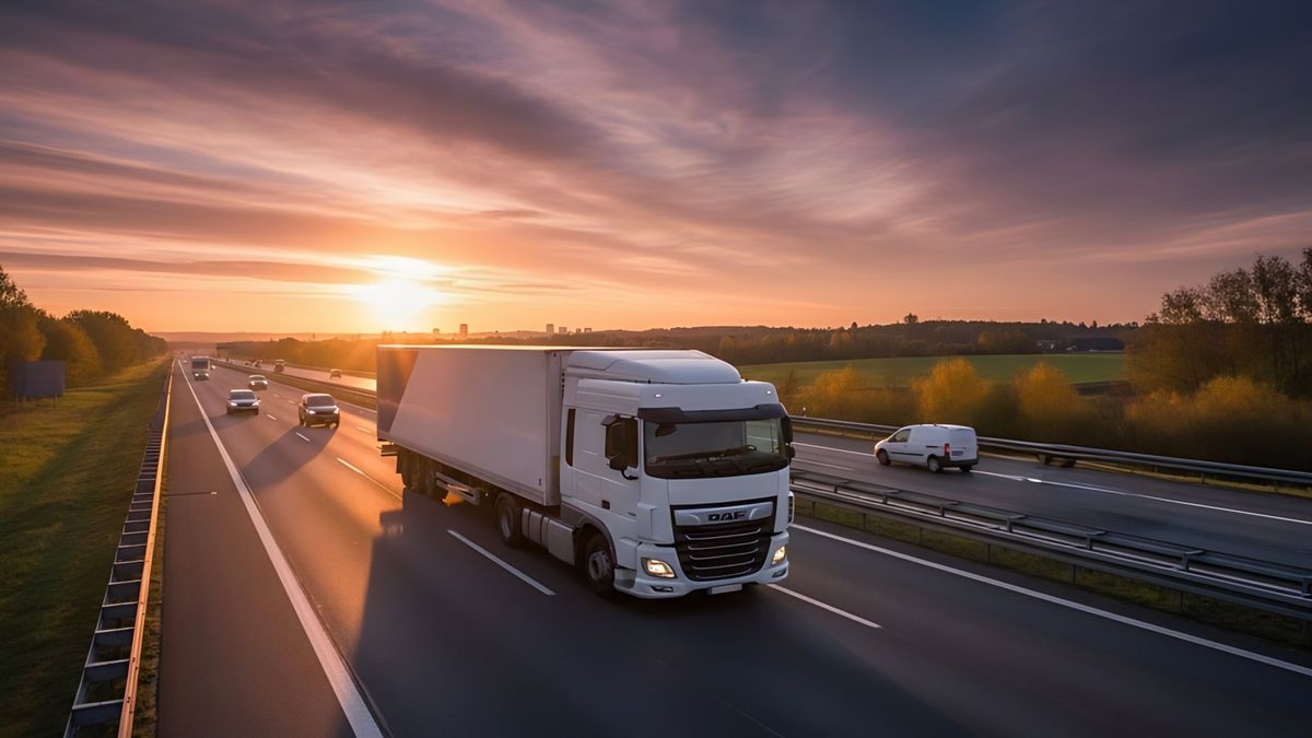 Truck on a highway at sunset