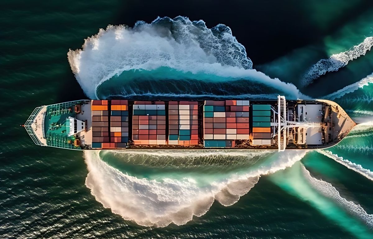 FCL containers stacked on a cargo ship
